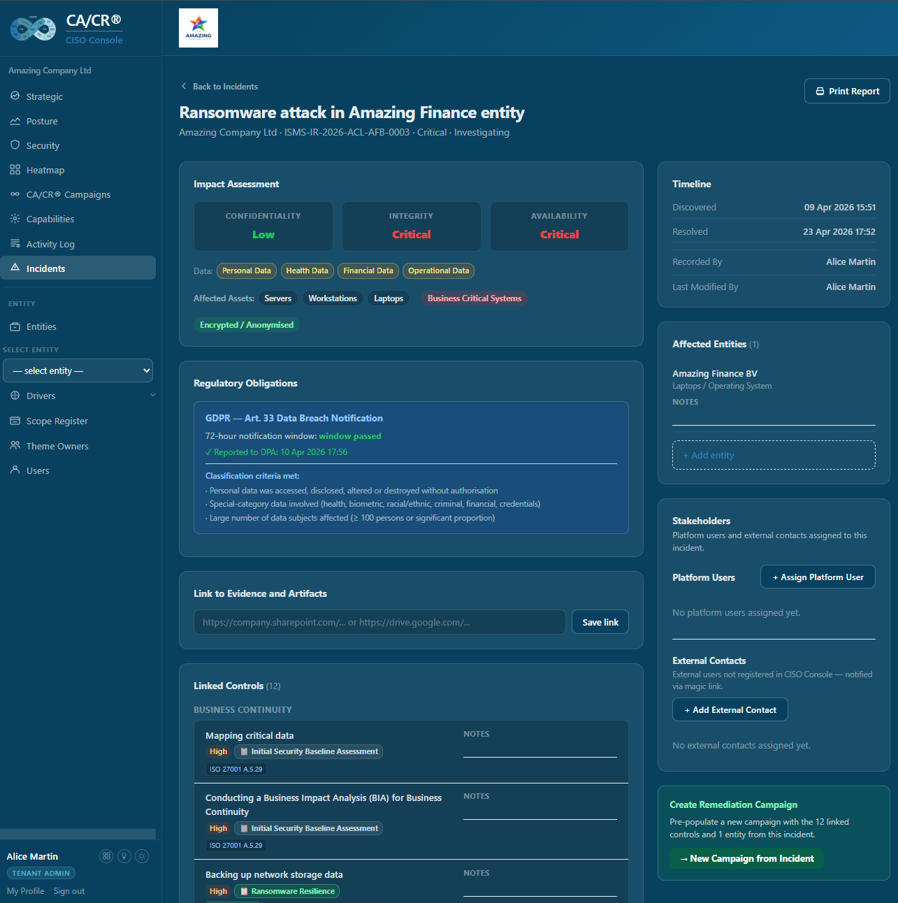 CA/CR® CISO Console - Incident Detail