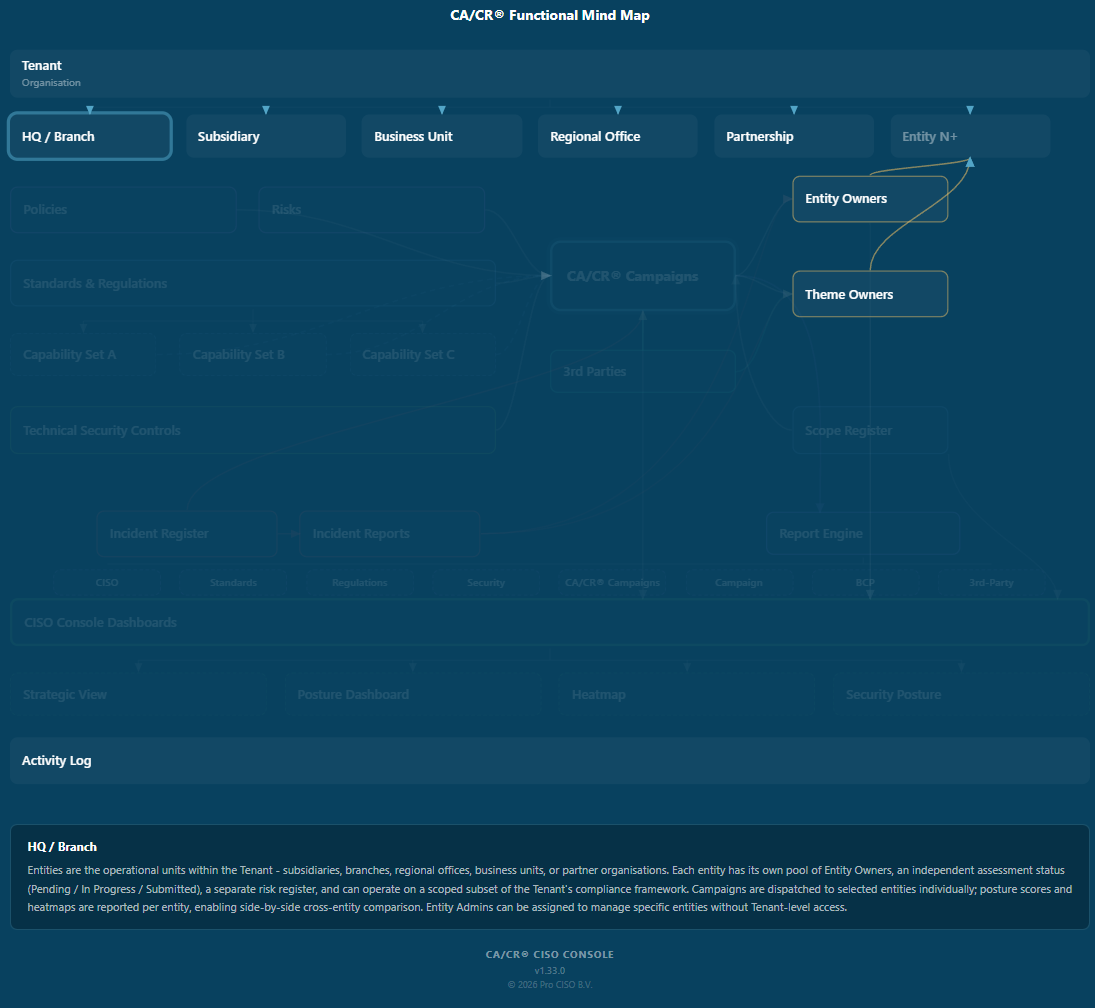 Mind map - multi-entity tenant structure highlighted